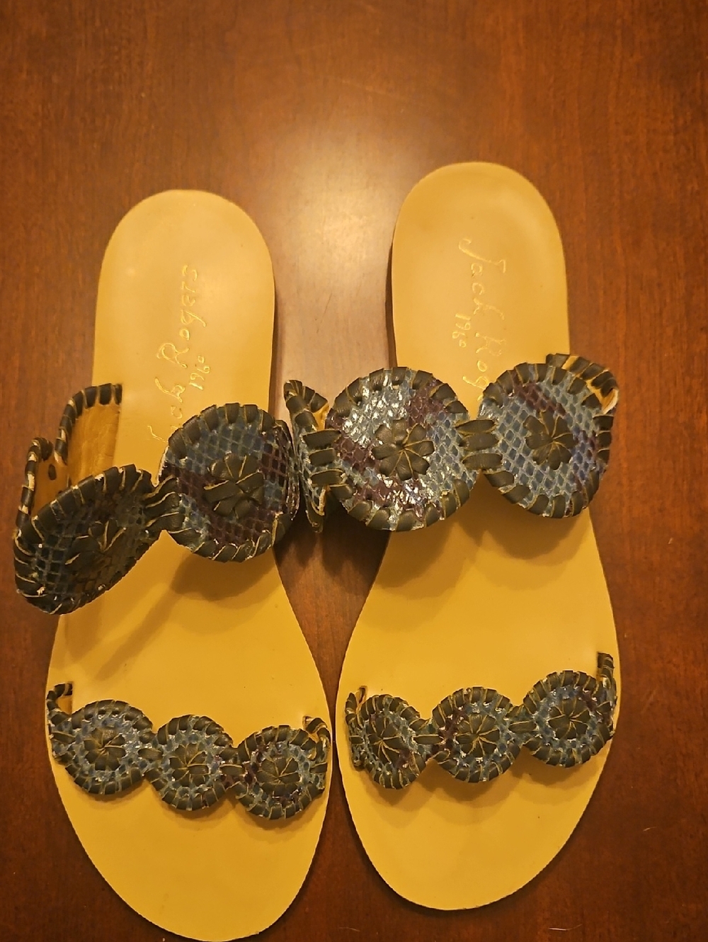 Jack Rogers Blue Braided Circular-Trim Slide Sandals
